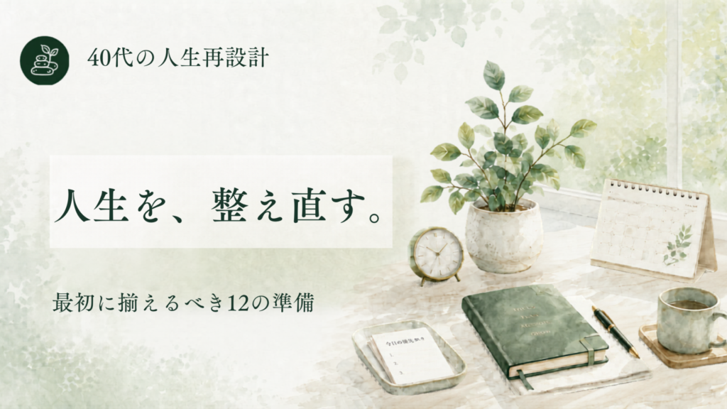 40代から人生を整え直す12の準備チェックリストのアイキャッチ。人生を、整え直す。