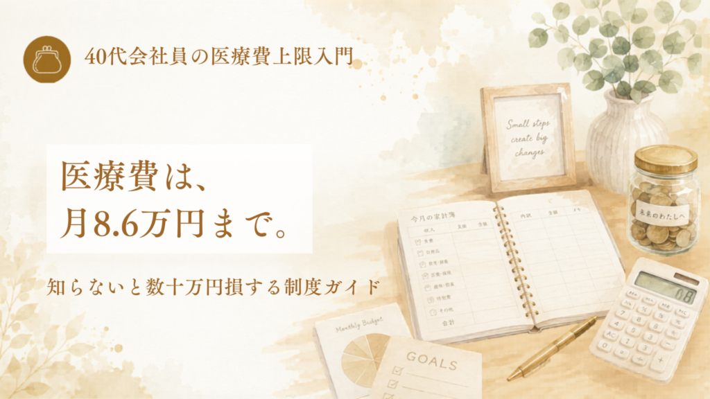 高額療養費制度ガイドのアイキャッチ。医療費は、月8.6万円まで。知らないと数十万円損する制度ガイド
