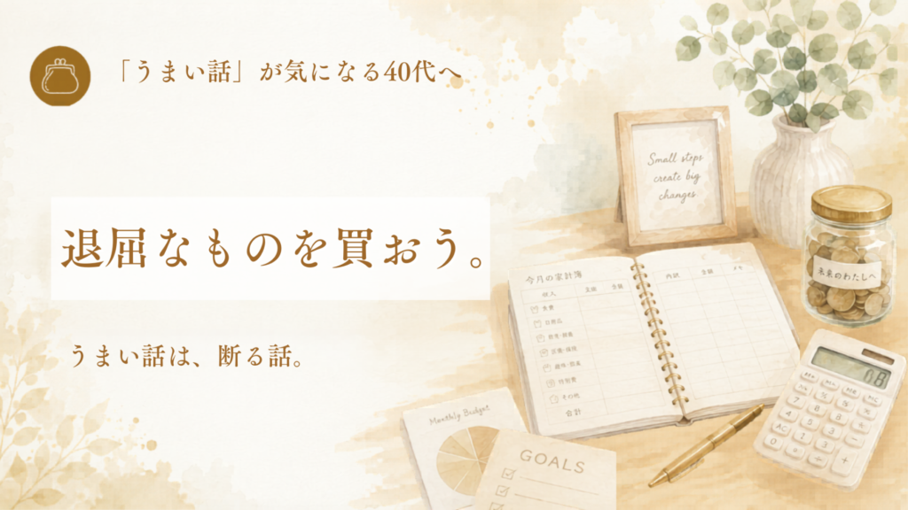 やってはいけない投資5つのアイキャッチ。退屈なものを買おう。うまい話は、断る話。