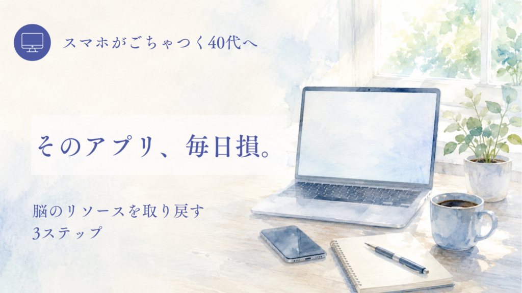 スマホ整理ガイドのアイキャッチ。そのアプリ、毎日損。10秒で見抜くアプリ整理3ステップ