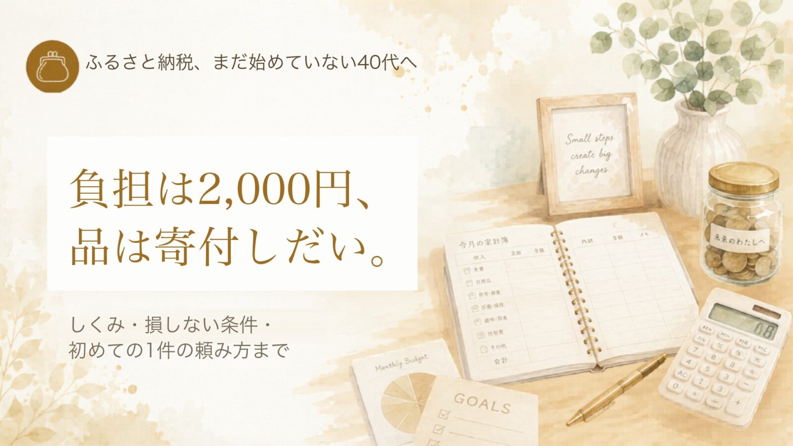 ふるさと納税とは?のアイキャッチ。負担は2,000円、品は寄付しだい。しくみ・損しない条件・初めての1件の頼み方まで