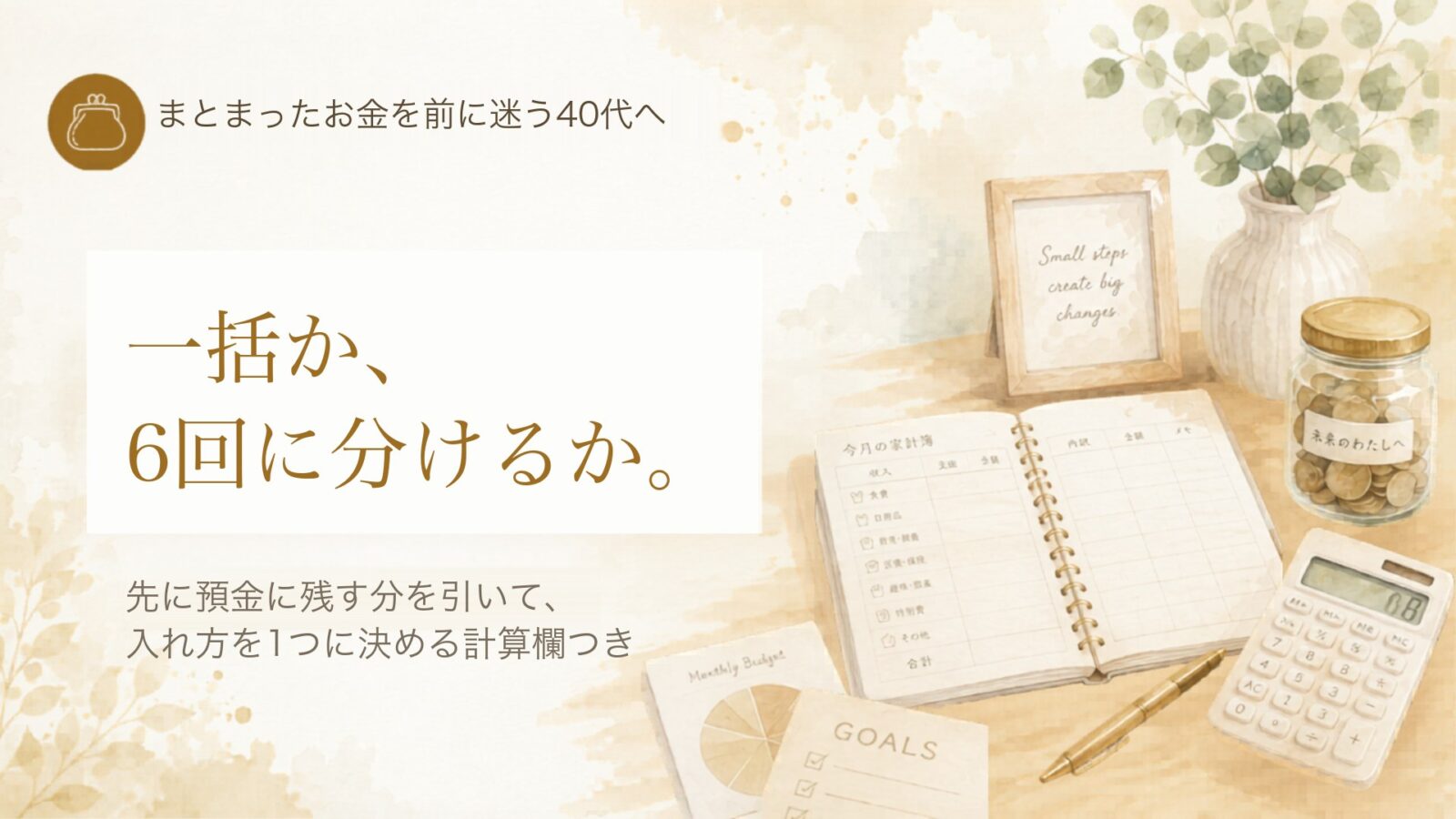 一括か、6回に分けるか。まとまったお金の入れ方